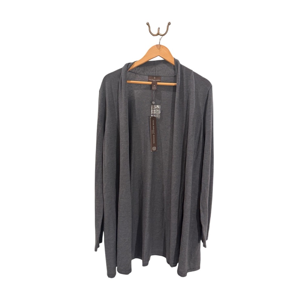 Fenn Wright Manson Woman Gray Open Frontā Button Detail Cardigan 2X